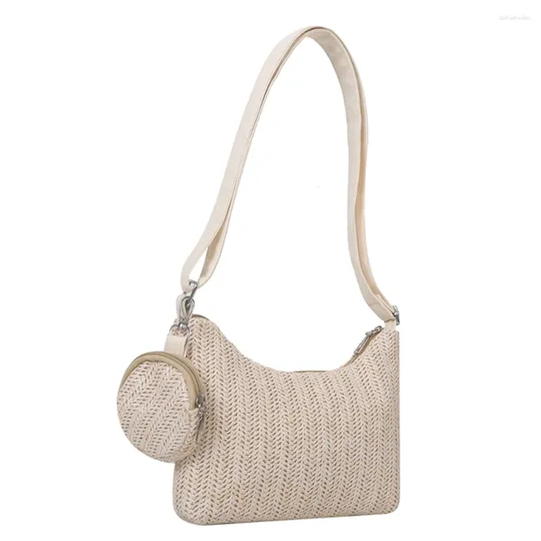 Umhängetaschen Handgewebte Handtaschen Handgemachte Stroh Messenger Bag Mode mit kleiner Geldbörse Lässige einfache tragbare elegante Einkaufstasche