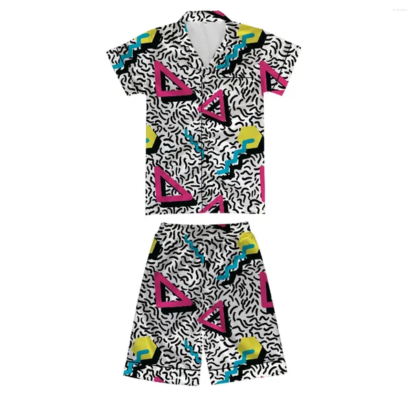 Herrenanzüge Benutzerdefinierte Damen Kinder Männer Pyjamas Set Native Print Stil Vollsatin Seide Top Hosen Nachtwäsche Nachtwäsche