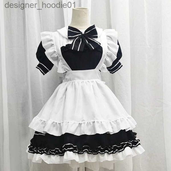 cosplay Costumi anime giapponese diavolo bianco e nero cameriera vestire festa palcoscenico giochi di ruolo vieni su coniglio uniforme femminile Kaii Lolita GonnaC24320