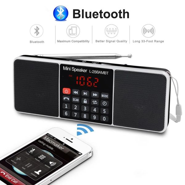 Lautsprecher Digitales tragbares Radio AM FM Bluetooth-Lautsprecher Stereo-MP3-Player TF SD-Karte USB-Laufwerk Freisprechanruf wiederaufladbare Lautsprecher