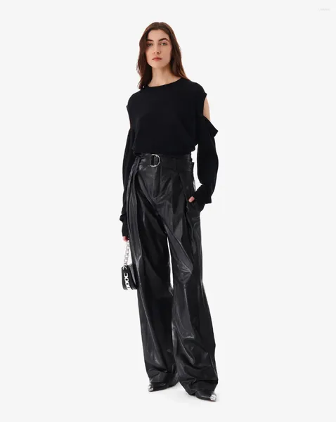 Pantaloni da donna 2024 Pelle di pecora nera IRO Moda casual personalizzati da designer femminile di fascia alta fatti a mano con qualità