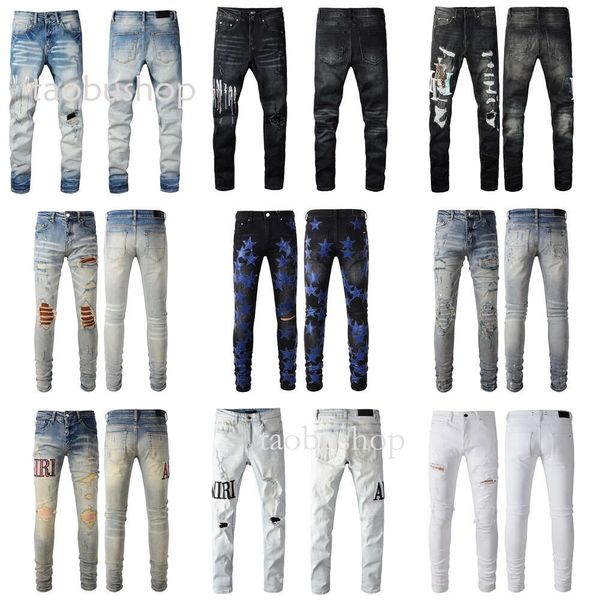 2024 Jeans firmati da uomo di vendita superiore Pantaloni denim da uomo Pantaloni con fori di moda Taglia USA 28-40 Pantaloni con cerniera in difficoltà con ricamo Hip Hop per uomo
