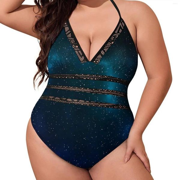 Costume da bagno da donna Stars Galaxy Costume da bagno blu e verde Costume intero push up da surf Costumi da bagno sexy incrociati sul retro Costumi da bagno da donna