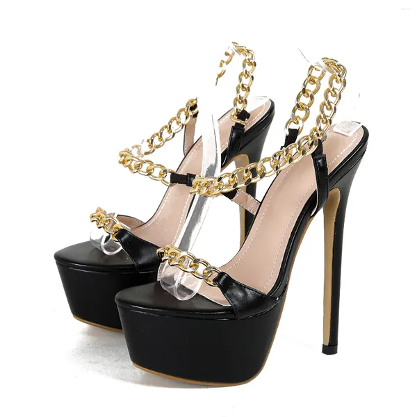 Sapatos de vestido plataforma de uma peça sexy corrente de metal salto alto aberto redondo dedo do pé stiletto sandálias elegantes mulheres sandalias mujer verano