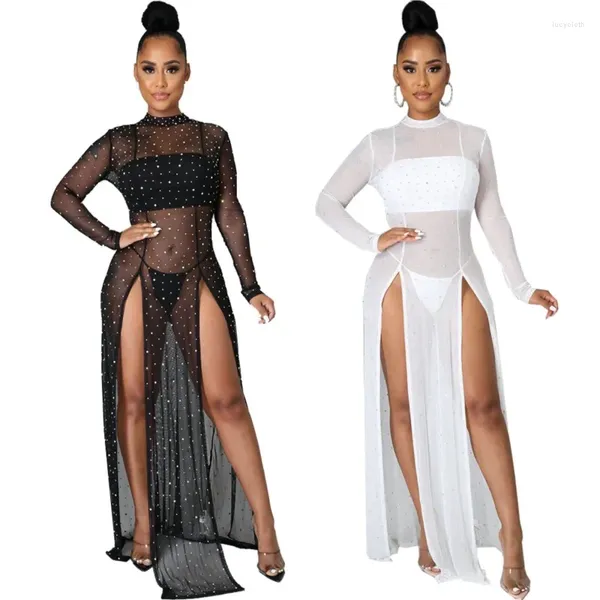 Sommer Kleid Frauen 2024 Bikini Cover Up Strand Robe Für Sexy Nachtclub Elastische Mesh Solide Polyester Und Tuniken Schwimmen pareo