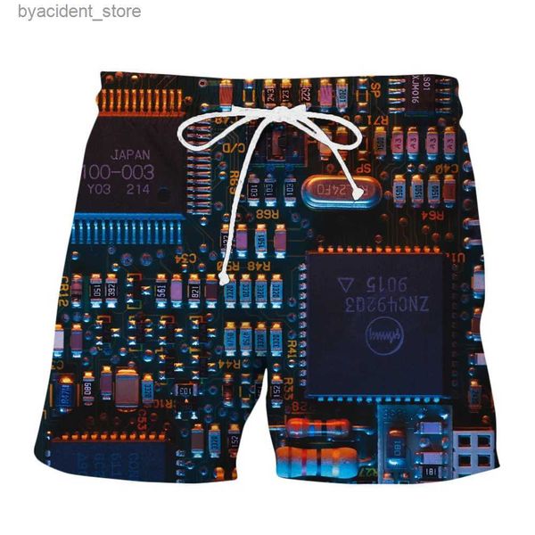 Мужские шорты Новые электронные чипы с 3D-печатью Модные мужские и женские спортивные костюмы с круглым вырезом Шорты в стиле хип-хоп размера плюс S-7XL L240320
