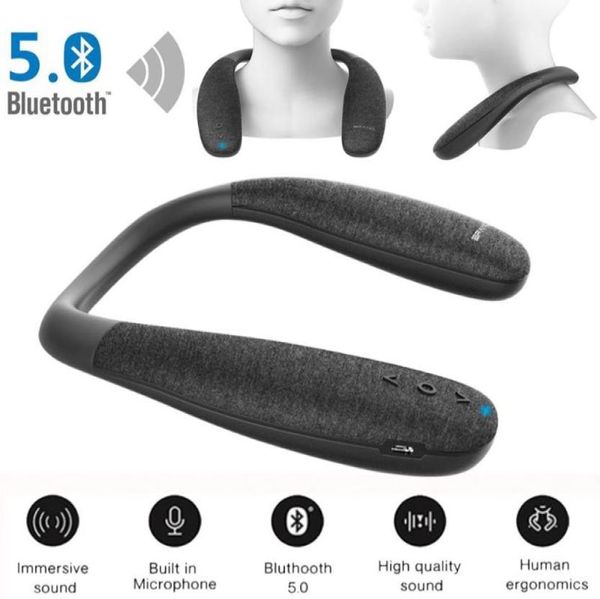 Neckband Bluetooth 50 alto-falantes sem fio wearable pescoço alto-falante verdadeiro som estéreo 3d portátil baixo microfone embutido com microfone8609005