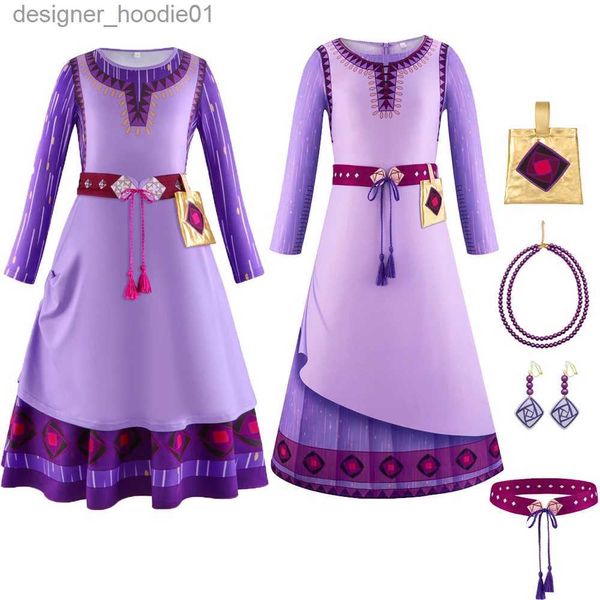 cosplay Costumi Anime Asha SS Viola Abito lungo Trucco di Halloween Festa di NataleC24320