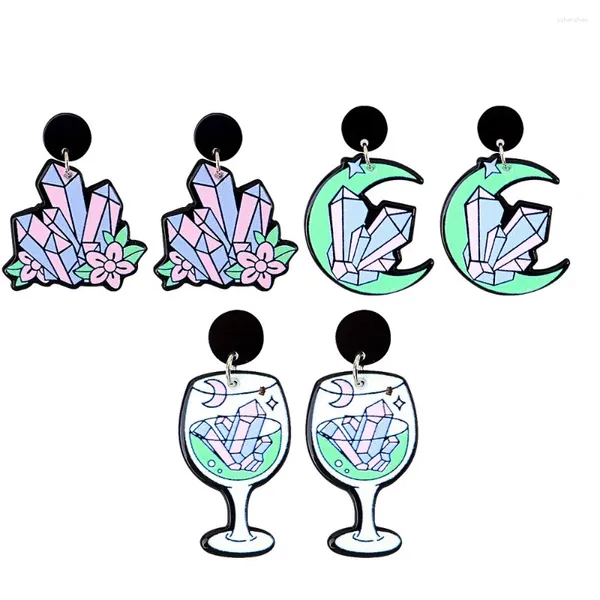 Orecchini pendenti Stella Luna Acrilico da donna Divertente Bicchiere da vino Torta Fiore geometrico Orecchino a goccia Regali di gioielli per feste di Halloween