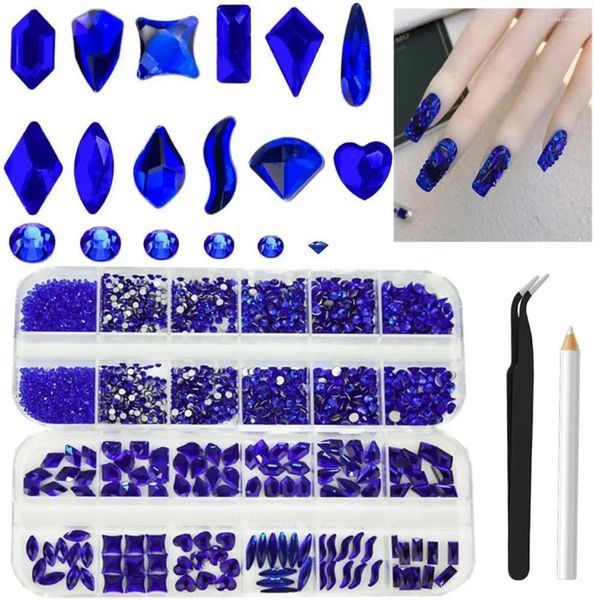 Kit per nail art Strass Ciondoli per unghie blu con perline tonde con retro piatto Decorazione fai da te Gioielli Diamanti Gemme Pietra