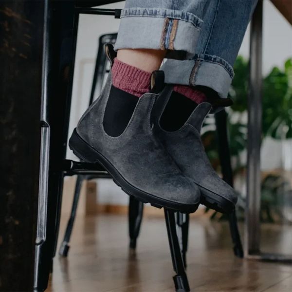 Boots 2021 Новые ботинки осень и зимняя литература искусство Retro Толстые средние длины сапоги Cavalier Chelsea Boots Женская обувь