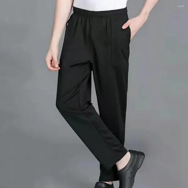 Calças masculinas chef calças confortáveis unisex com cintura elástica tecido respirável para serviço de restaurante garçons elásticos