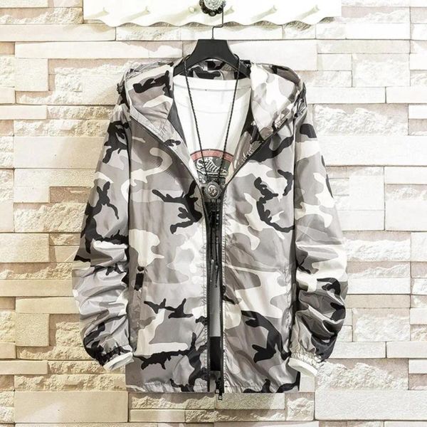 Jaquetas masculinas homens com capuz camuflagem jaqueta streetwear impressão com zíper placket estilo hop coreano slim fit casaco