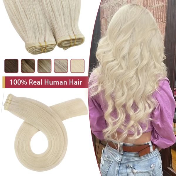 Trama moresoo extensões de trama de seda plana 100% virgem cabelo humano 10a grau duplo desenhado costurar na trama plana faixa tece natural em linha reta