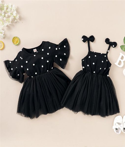 Verão crianças meninas vestido preto bolinhas gaze vestido bonito infantil da criança crianças vestidos de princesa para meninas roupas de bebê kids7833469