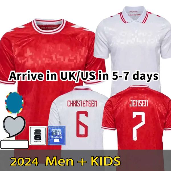 Maglia da calcio Danimarca 2024 Euro Cup Nuova squadra nazionale 2025 24 25 Maglia da calcio Kit per bambini Set completo Home Rosso Away Bianco Uomo Uniforme CHRISTENSEN JENSEN ERIKSEN