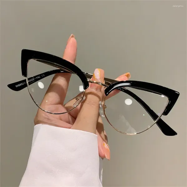 Sonnenbrille 2024 Vintage Cat Eye Brillengestell Stilvolle Halbmetallfelge Damenbrille Trendiges Markendesign Nicht verschreibungspflichtige Brille