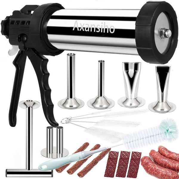 MTOGALT Aggiornamento in Acciaio Inossidabile 2 LB Kit di Grande Capacità Manzo Cervo Stuffer Marker Shooter Kit a scatti Pistola per Salsicce Hine con ugelli Spazzole Spingitore di Carne