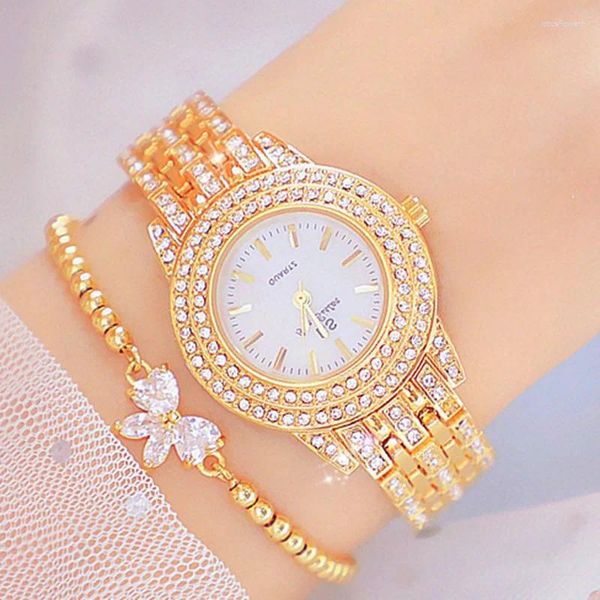 Armbanduhren Biene Schwester Kleid Luxus Quarzuhr Frauen Kristall Diamant Edelstahl Armband Wasserdicht Montre Rose Gold Handgelenk