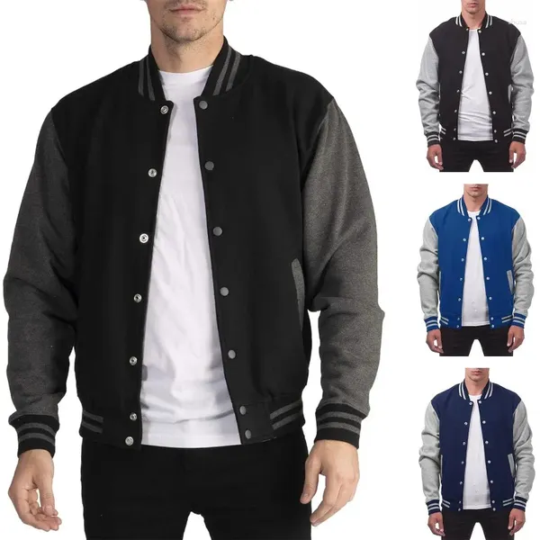 Jaquetas masculinas homens uniforme de beisebol jaqueta lazer cardigan camisola casaco botões de veludo outwear estilo de emenda casaco casual fino