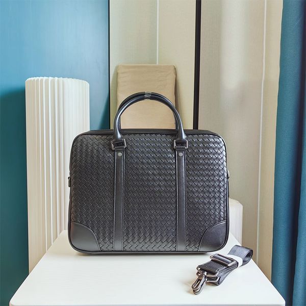 Дизайнерский портфель ручной работы, тканая сумка, мужские высококачественные деловые сумки из натуральной кожи, офисные сумки для ноутбука, сумка через плечо, черные сумки через плечо