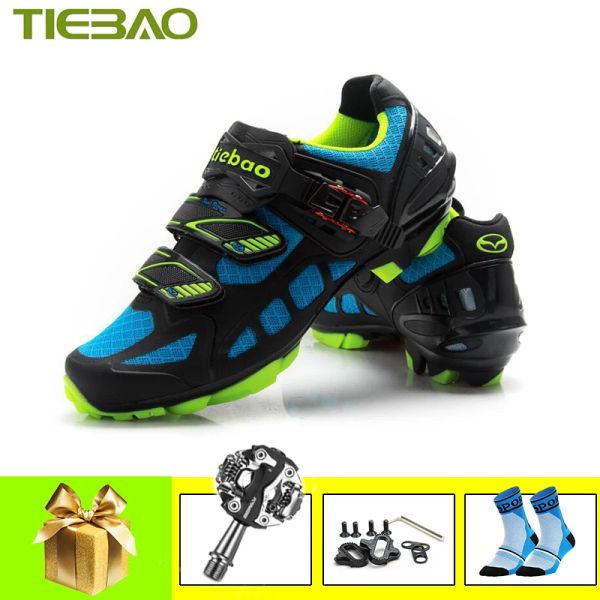 Botas Tiebao Ciclismo Sapatos Homens Mulheres respiráveis Automotor azul zapatillas Ciclismo MTB SPD Pedals tênis sapatos de bicicleta de montanha