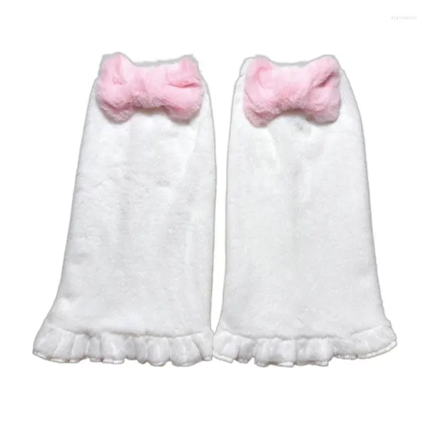 Frauen Socken Plüsch Beinlinge Lolita Süße Rosa Schleife Cosplay Fuzzy Fuß Abdeckung F3MD