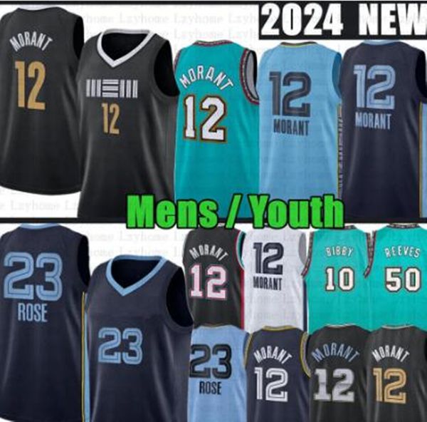 Herren Jugend Memphis Morant Grizzlies Basketballtrikot Mike Bibby Schwarz Desmond Bane Jaren Jackson Jr City 2023 2024 Derrick Kids Rose Teal Retro Shirt 10 12 23