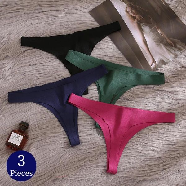 Damenhöschen TrowBridge 3-teiliges Set, nahtlose Tangas, weiche Seide, Satin, weibliche Unterwäsche, sexy Dessous, modische G-Strings, gemütlicher T-Rücken