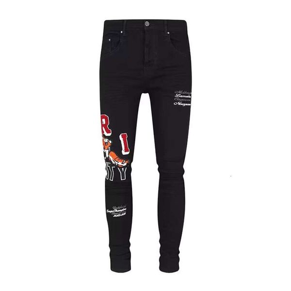 Pantaloni da uomo slim fit elastici hip-hop con etichetta di tendenza denim da uomo di moda di strada