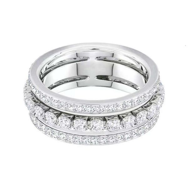 Anel de luxo jewery swarovskis alta versão transferência grânulo três anéis anel de diamante completo feminino andorinha elemento anel de cristal