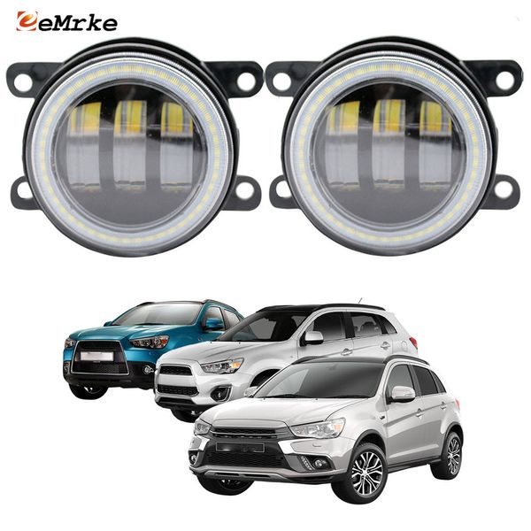 EEMRKE Led Angel Eyes DRL + conjunto de luzes de nevoeiro 30W / 40W para Mitsubishi Outlander Sport ASX RVR 2010-2018 com lente transparente para carro luz diurna 12V lâmpada de nevoeiro