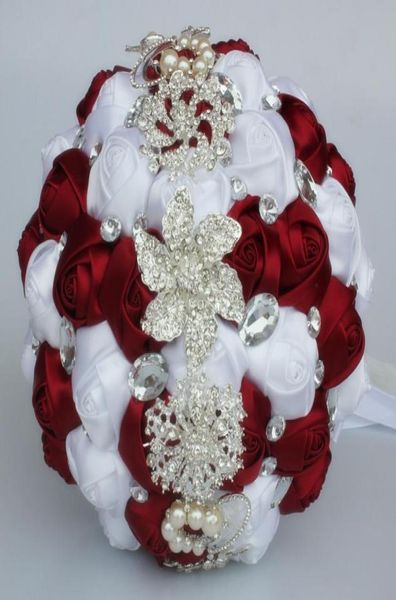 Burgundy beyaz düğün buketleri yapay tatlı 15 quinceanera buket kristal ipek kurdele yeni buque de noiva 37 renk w228n2273920