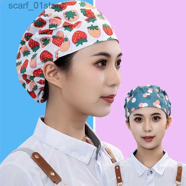 Hüte Schals Sets Unisex Rosa Bedruckte Mütze Herren- und Damen-Arbeitsmütze Blumen-Faltmütze Gorro Enfermera Quirofano Damen-Essensmütze Lüften KochmützeC24319