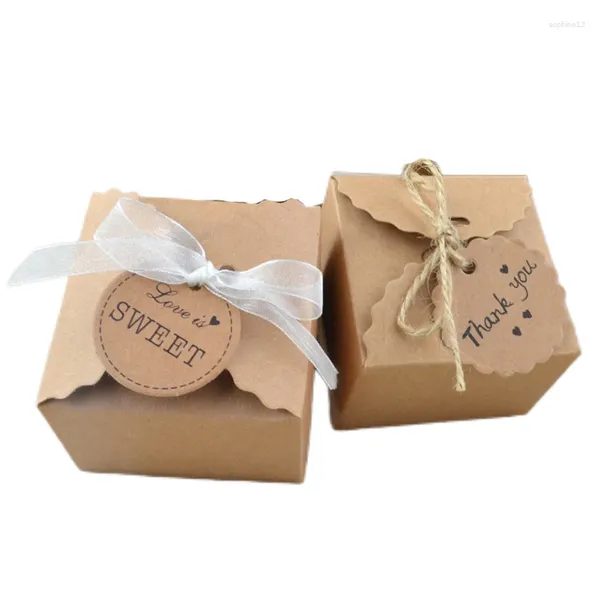 Envoltório de presente 10/20 / 30pcs ondulado papel kraft caixa de doces floral doce favor caixas saco de embalagem com fita aniversário casamento