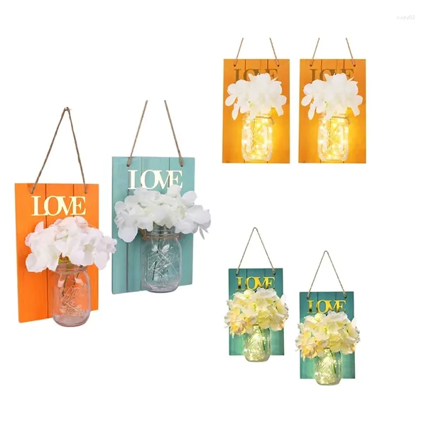 Lampada da parete in vaso, applique sospese per la casa, 2 set con fiori decorativi per luci a LED per ornamenti esterni per interni