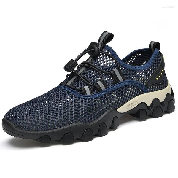 Sapatos de vestido vzikun verão homens malha azul respirável praia cinza casual apartamentos preto confortável masculino calçado de água