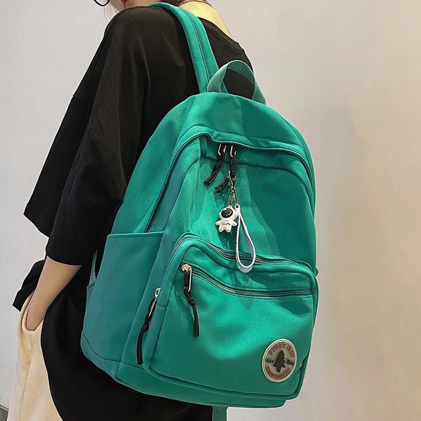 Menina cor sólida moda saco de escola estudante universitário mulheres mochila na moda viagem senhora portátil bonito verde feminino 240304