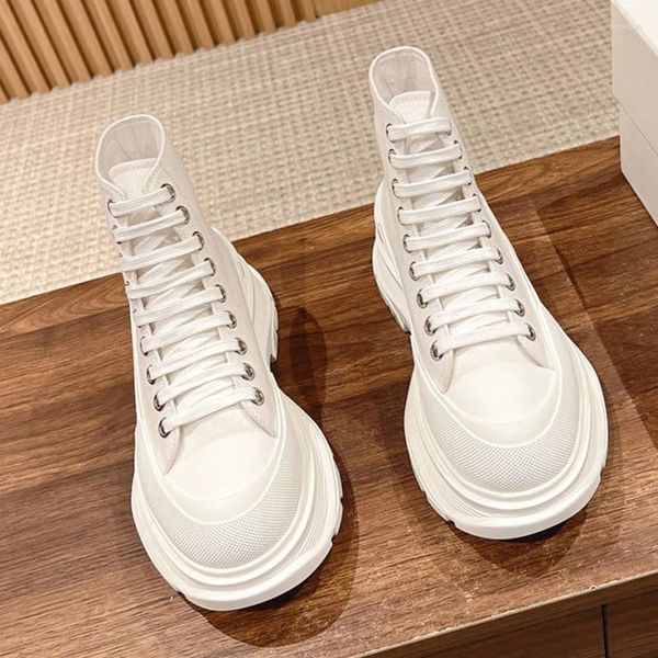 Sıradan Ayakkabı 2024 Kadın Erkekler Dikişli Ön Yüksek Üstü Düz Form Tuval Moda Rahat Yükseklik Artan Spor ayakkabıları