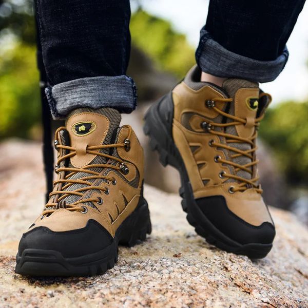 Ayakkabılar yeni kahverengi yürüyüş botları erkekler hafif rahat erkekler trekking ayakkabı seyahat ayakkabıları artı boyutu yüksek üst yürüyüş ayakkabıları kadın kamp sporları