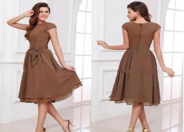 Abiti da damigella d'onore economici semplici modesti corti in chiffon maniche corte girocollo Aline abiti da sposa per invitati al ginocchio affascinante Prom5086669