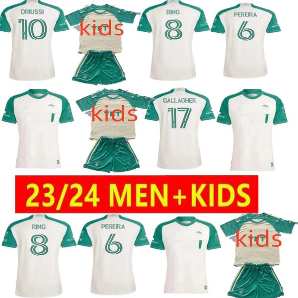 2023 2024 MLS Austin FC Fußball-Trikot, Kinder-Set, Herren, Major League-Fußballtrikot, Primär-Heimgrün, Las Voces, Auswärtsweiß, Tan, Gürteltier, DRIUSSI RIGONI, RING RUBIO WOLFF