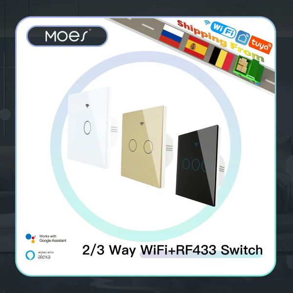 Steuerung NEUER verbesserter WiFi Smart RF433 Touch-Schalter 2/3-Wege Smart Life/Tuya App-Steuerung, Alexa Google Home Sprachsteuerung 1/2/3 Gang