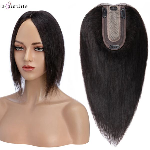 Toppers Snoilite Haaraufsätze, 7 x 13 cm, Damen-Topper, Haarspange, Naturhaar-Perücke, 100 % Echthaar, für Frauen, Seidenbasis, Clip-in-Haarverlängerung