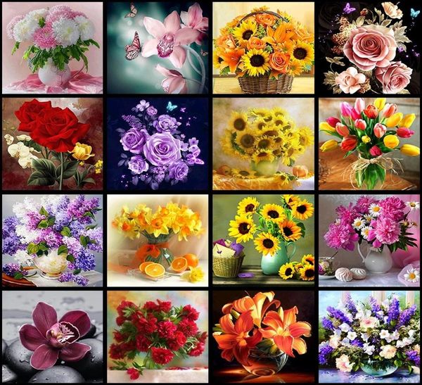 5d DIY elmas resimleri çiçek aranjman çiçekleri vazo el yapımı çapraz dikiş kitleri elmas nakış mozaikdiamond ev duvar a2952413