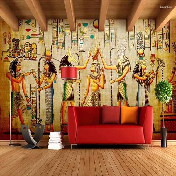 Wallpapers personalizado mural papel de parede figuras egípcias grandes murais sala de estar restaurante quarto decoração de casa papel clássico 3d