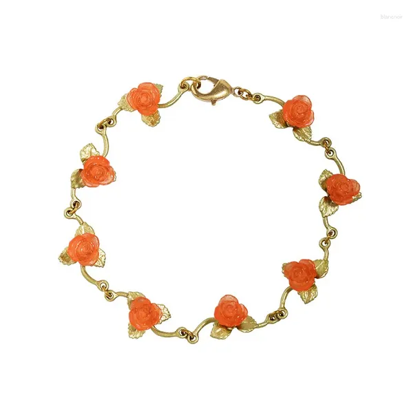 Braccialetti a maglie di noti marchi europei e americani con gli stessi elementi vegetali. Bracciale con rose fresche, dolci e romantiche