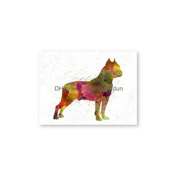 Pinturas American Staffordshire Terrier Aquarela Cão de Estimação Pôsteres e Impressões Basenji Dachshund Poodle Art Canvas Pintura Parede Drop Dhqwd