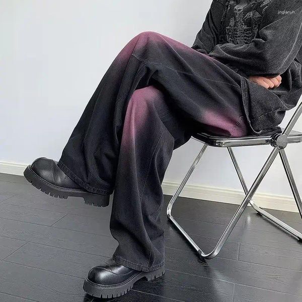 Мужские брюки модные корейские ретро граффити широкие джинсы мужские осенние американские уличные хип-хоп Y2k модные брендовые свободные прямые повседневные брюки