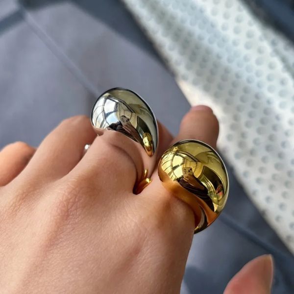 Novo designer de moda ouro prata cor gota água 14k anel ouro amarelo mulher europa américa jóias luxo na moda 2024